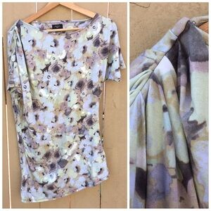 Anthropologie Deletta Asymmetrical Pleated Floral Top size Large